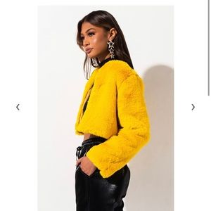 Yellow CROPPED FAUX FUR JACKET